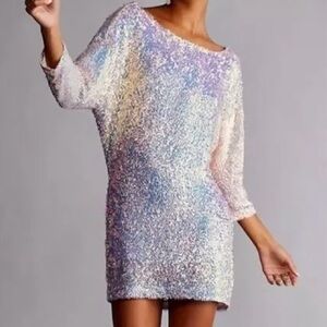 Free People Keira Lilac Drape Back Sequin Mini Dress